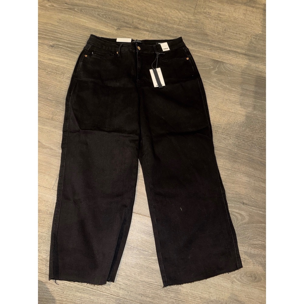 Judy Blue tummy control Wide Crop High Waist Black Jeans Raw Hem 16W New
